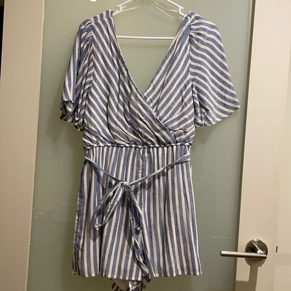 Blue and white striped romper, brand new, never worn from Francesca’s